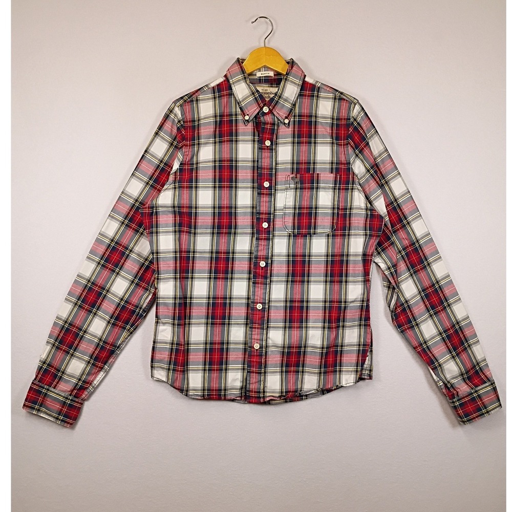 Classic Preppy Abercrombie & Fitch Mens L Red Plaid Muscle Fit Button Down Shirt